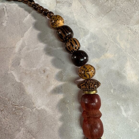Vintage Handcrafted Tribal-Inspired exotic Wooden Beaded Necklace Hook Clasp - Picture 4 of 7